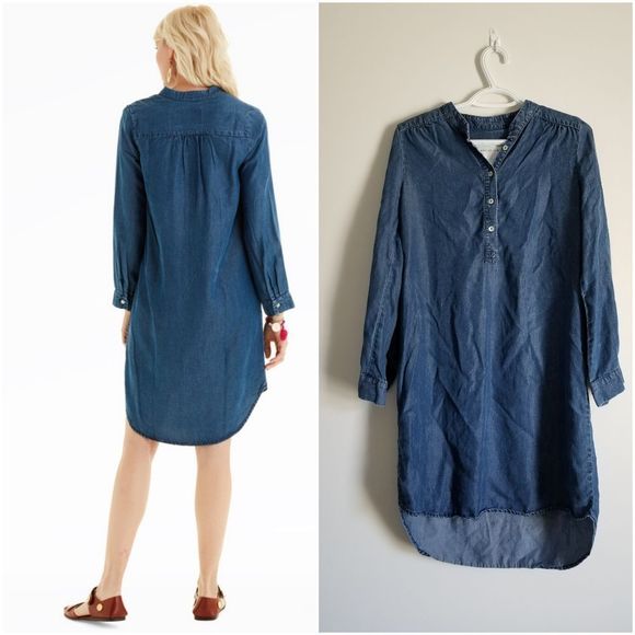 Amour Vert Blue Casual Long Sleeve Midi Shirt Dress - Picture 2 of 6
